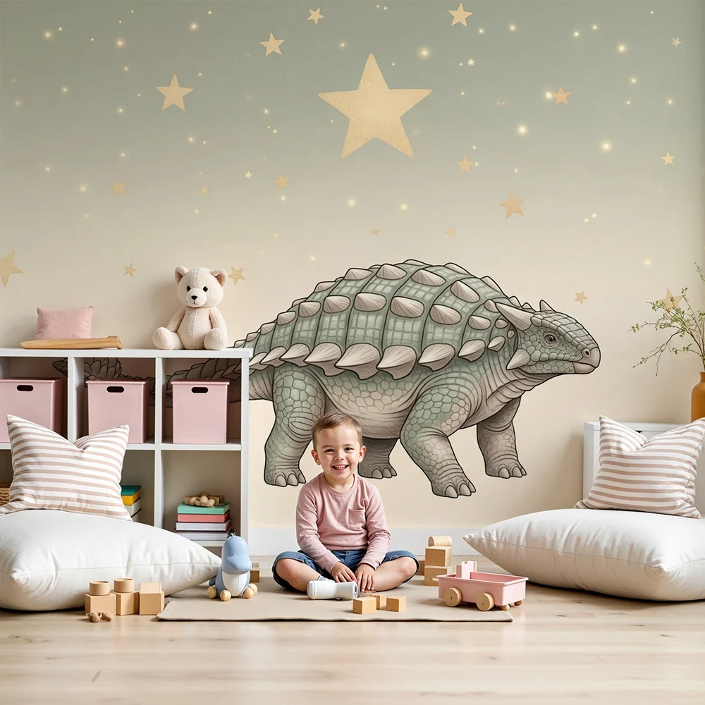 Papel de parede crianç | Bonito dinossauro sob um céu estrelado