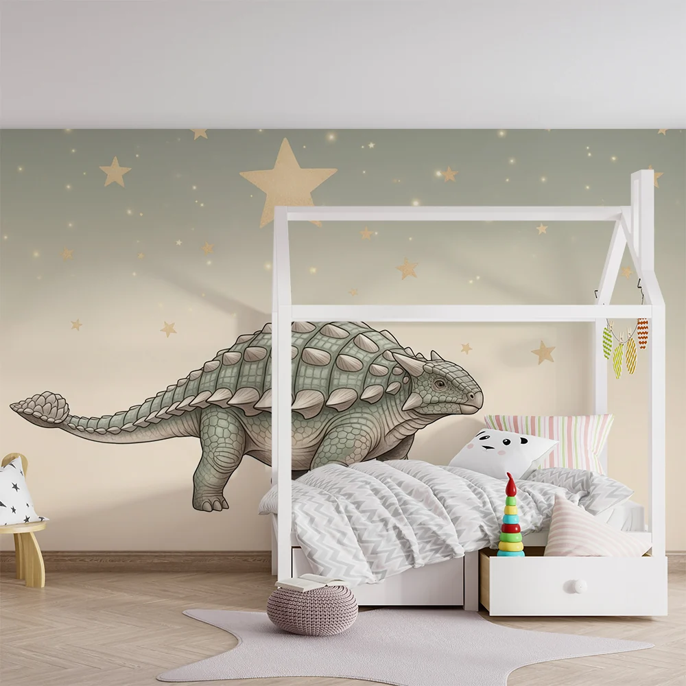 Papel de parede crianç | Bonito dinossauro sob um céu estrelado