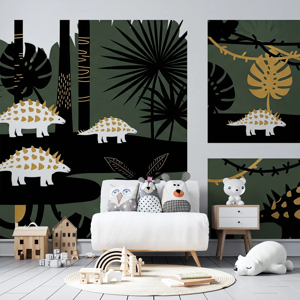 Papel de parede crianç | Bonito dinossauro em uma selva luxuriante