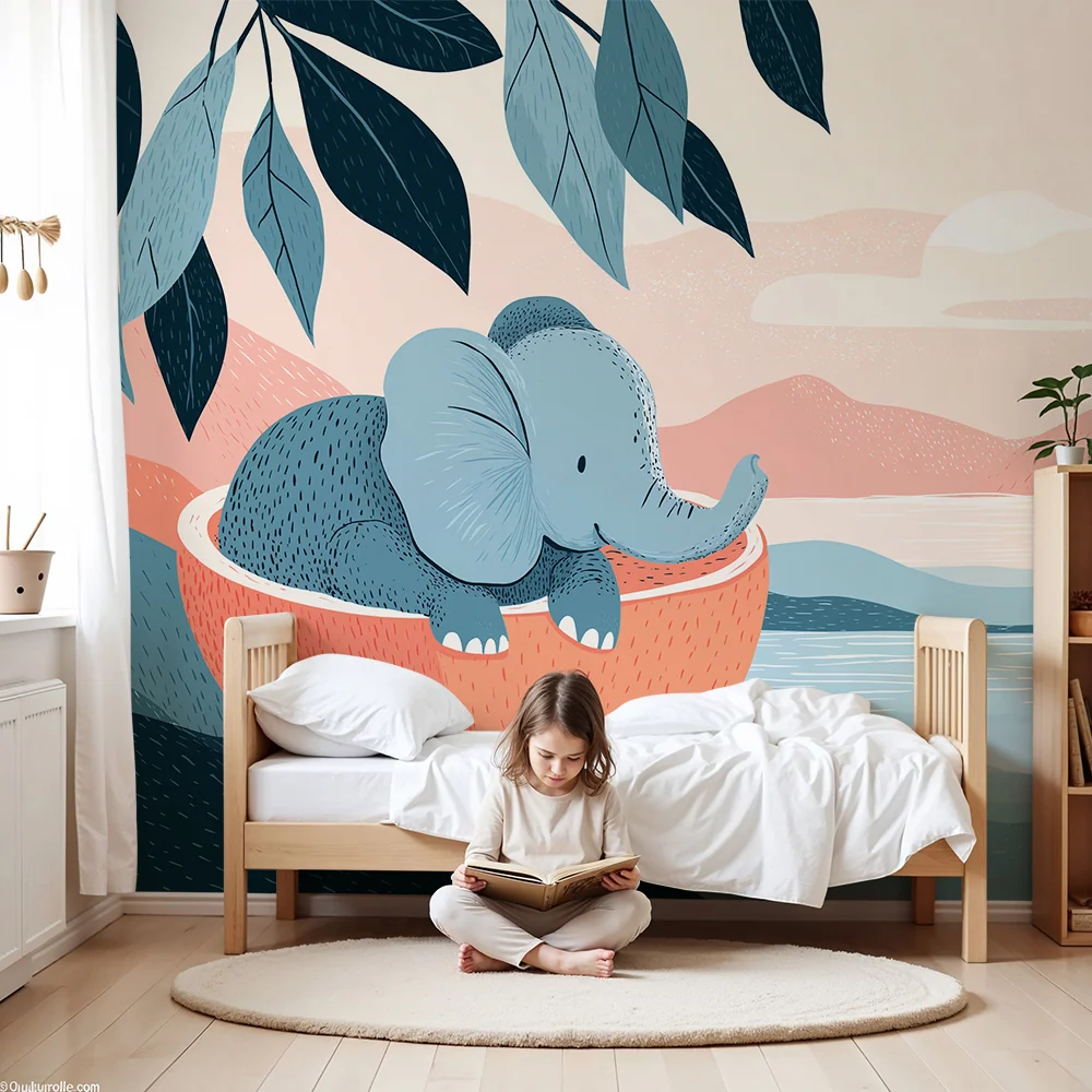 Papel de parede crianç | Bonito elefante em uma paisagem tranquila