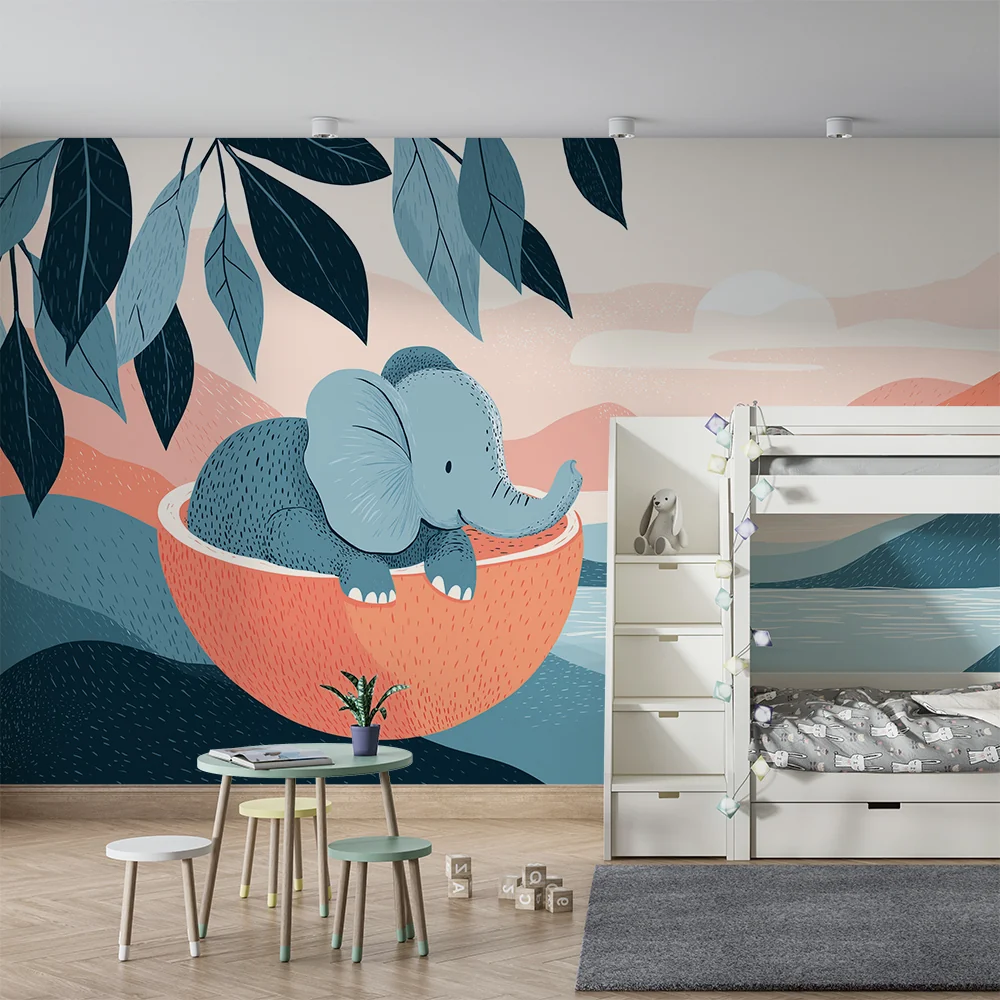 Papel de parede crianç | Bonito elefante em uma paisagem tranquila