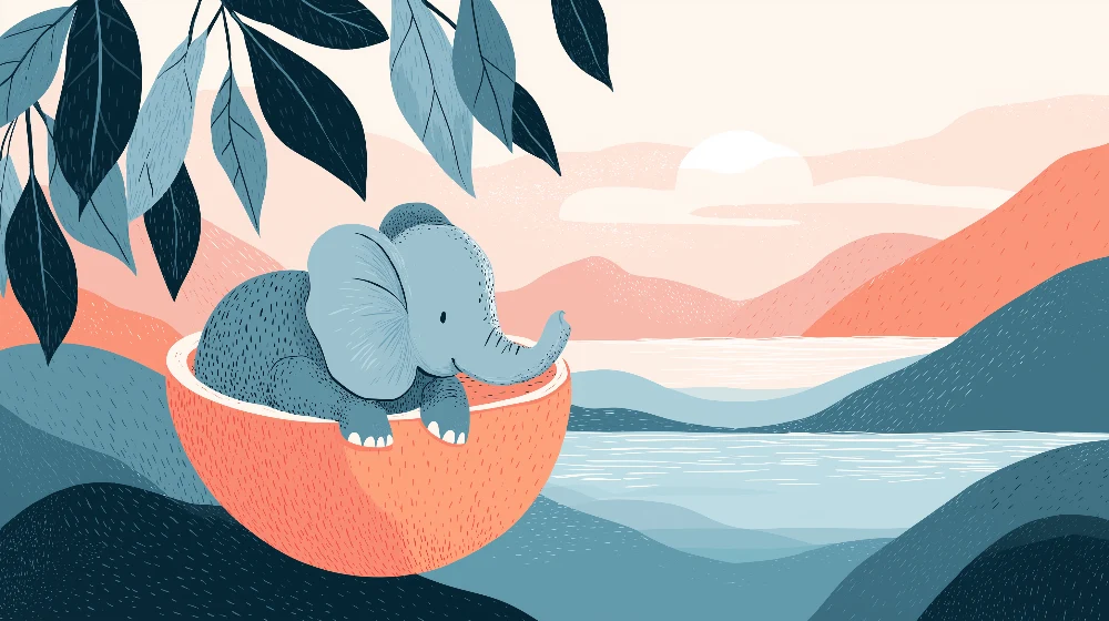 Papel de parede crianç | Bonito elefante em uma paisagem tranquila