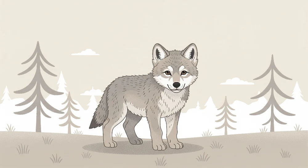 Papel de parede crianç | Bonito lobo em uma paisagem florestal tranquila