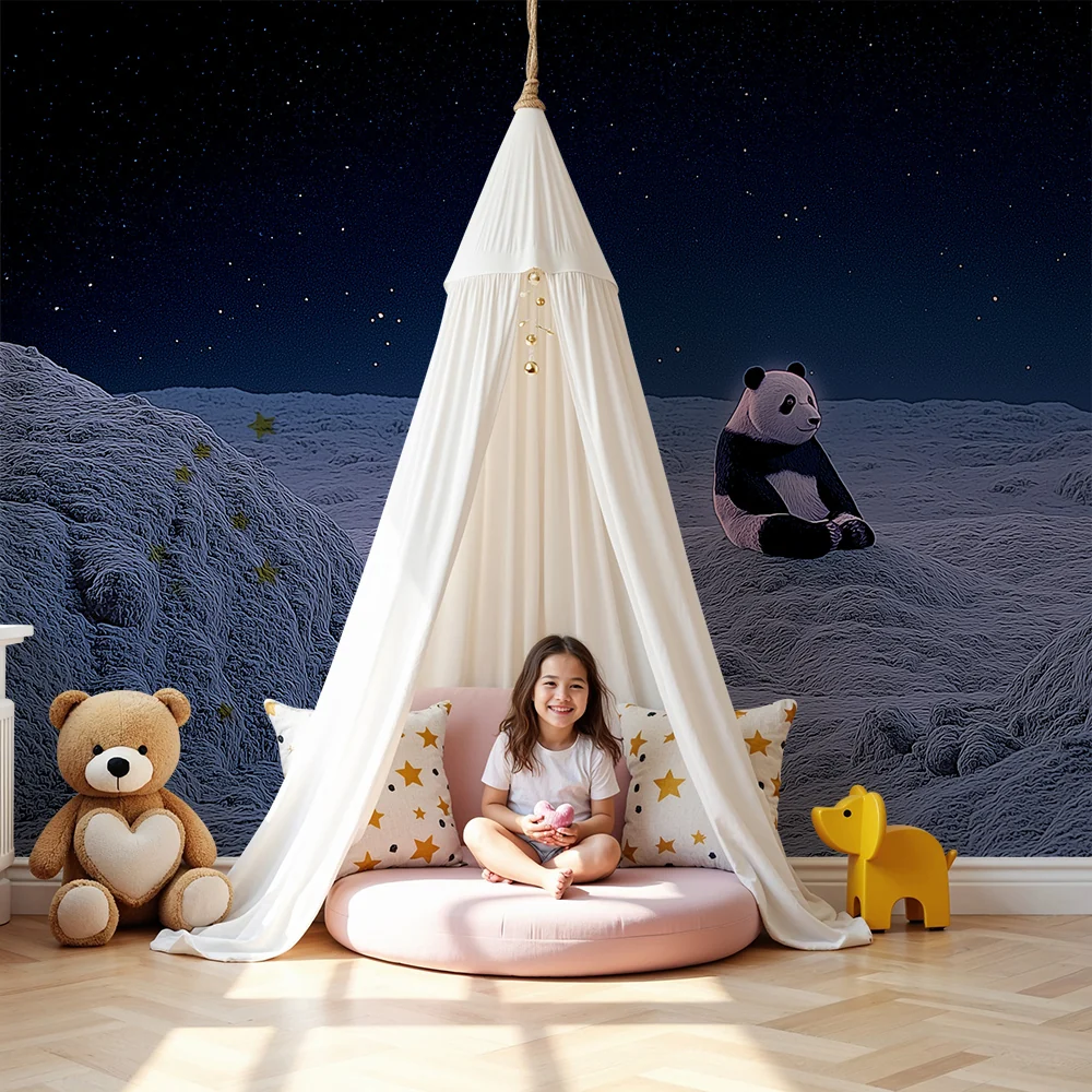 Papel de parede crianç | Bonito panda na lua sob um céu estrelado