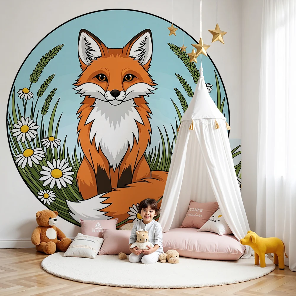 Papel de parede crianç | Bonito raposa em um campo de flores