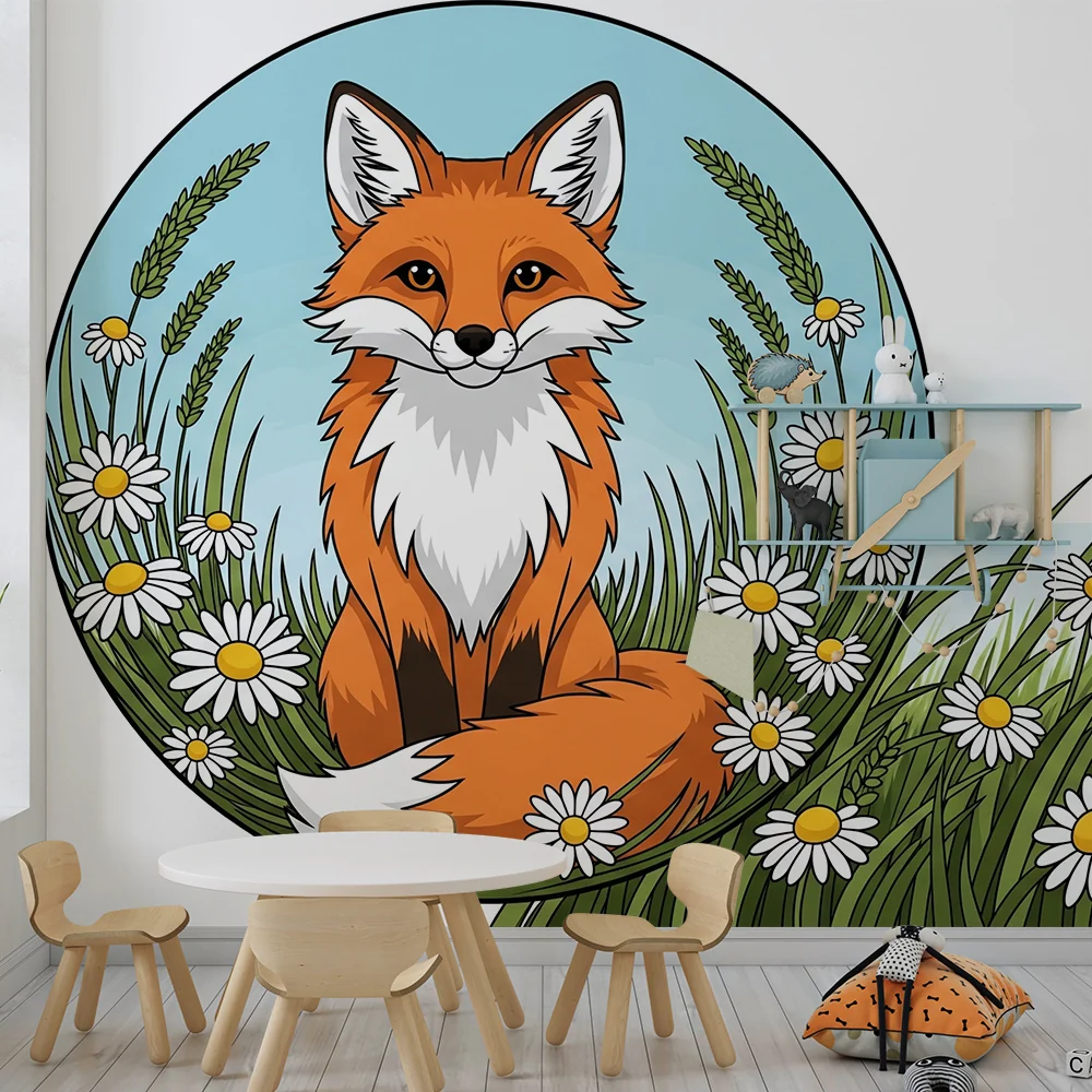 Papel de parede crianç | Bonito raposa em um campo de flores