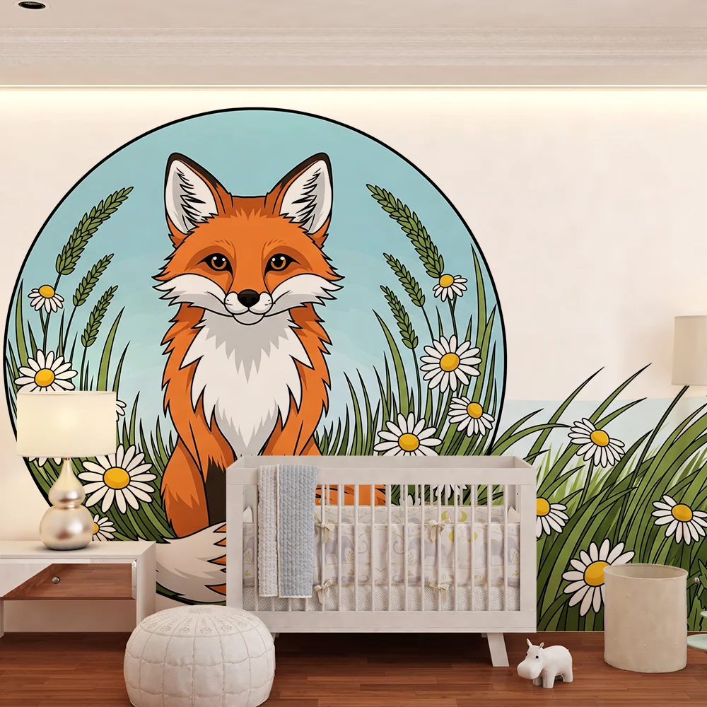 Papel de parede crianç | Bonito raposa em um campo de flores