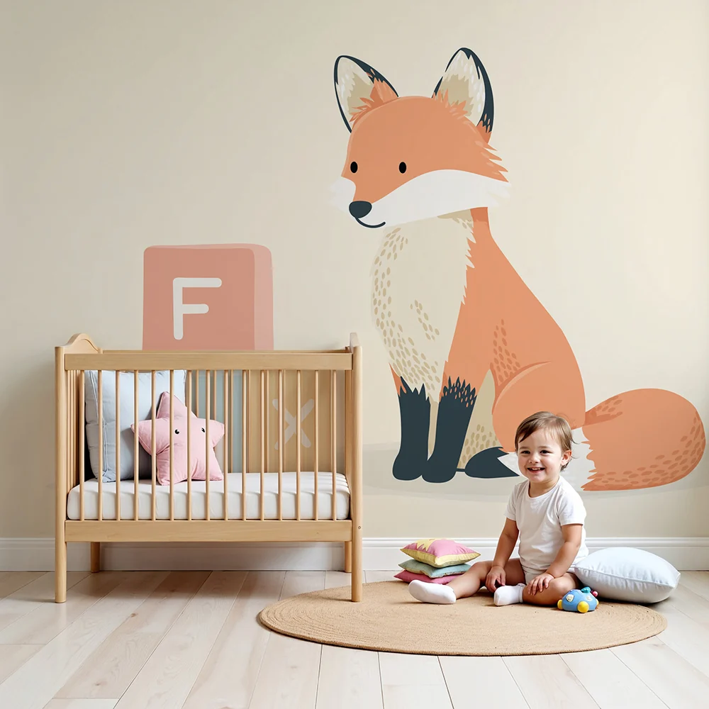 Papel de parede crianç | Bonito raposinha com blocos de cores pastel