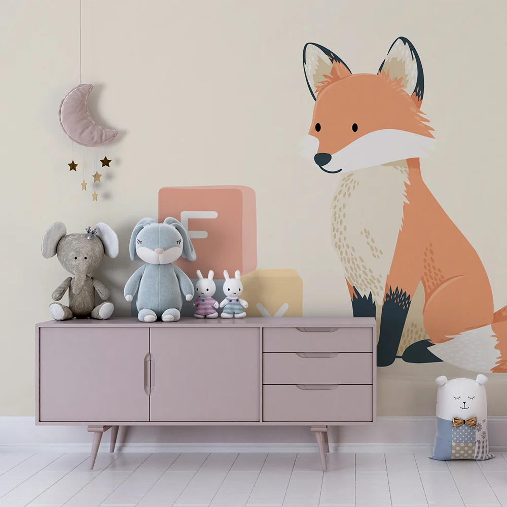 Papel de parede crianç | Bonito raposinha com blocos de cores pastel