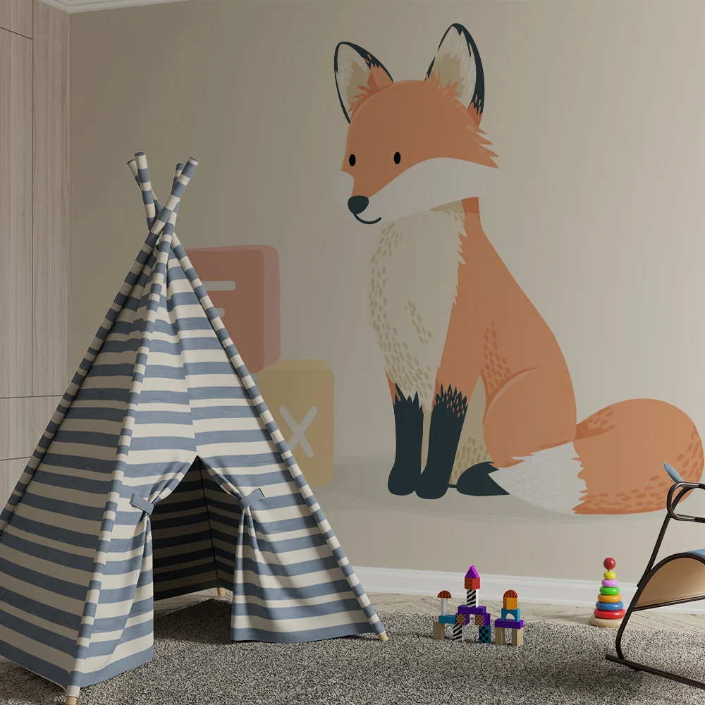 Papel de parede crianç | Bonito raposinha com blocos de cores pastel