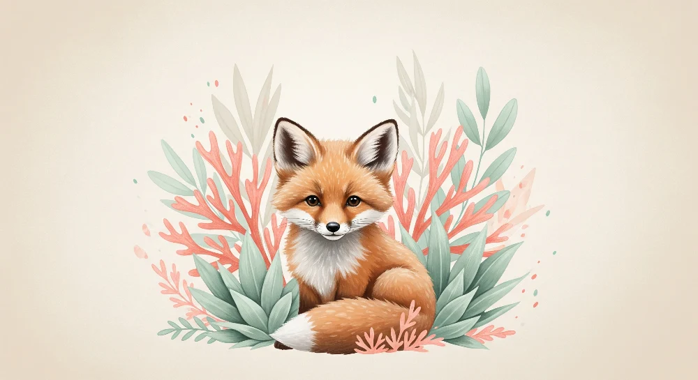Papel de parede crianç | Bonito raposo rodeado de folhagem colorida