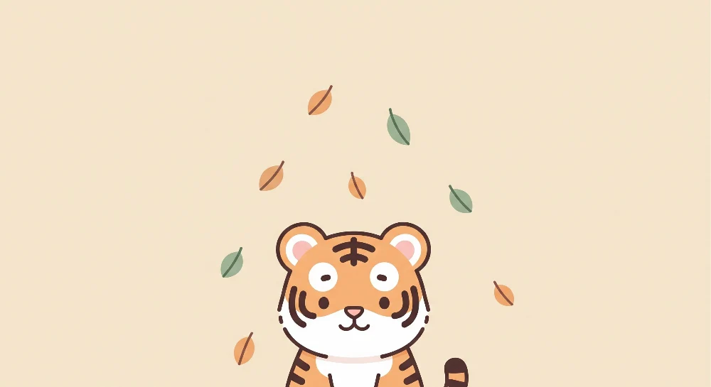 Papel de parede crianç | Bonito tigre sob folhas coloridas