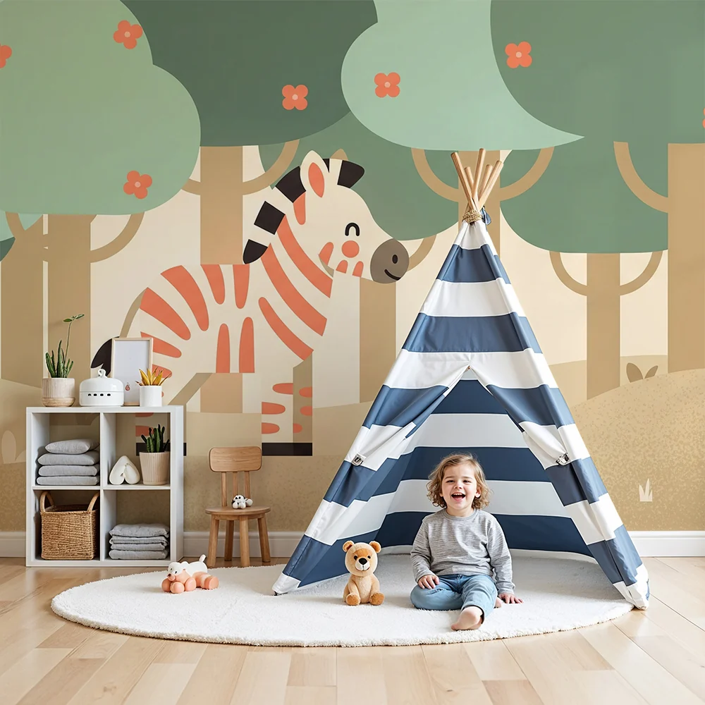 Papel de parede crianç | Bonito zebra em uma floresta colorida
