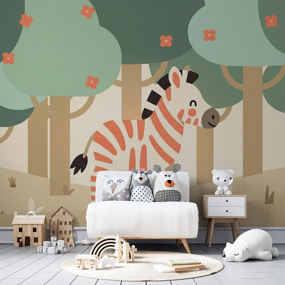 Papel de parede crianç | Bonito zebra em uma floresta colorida