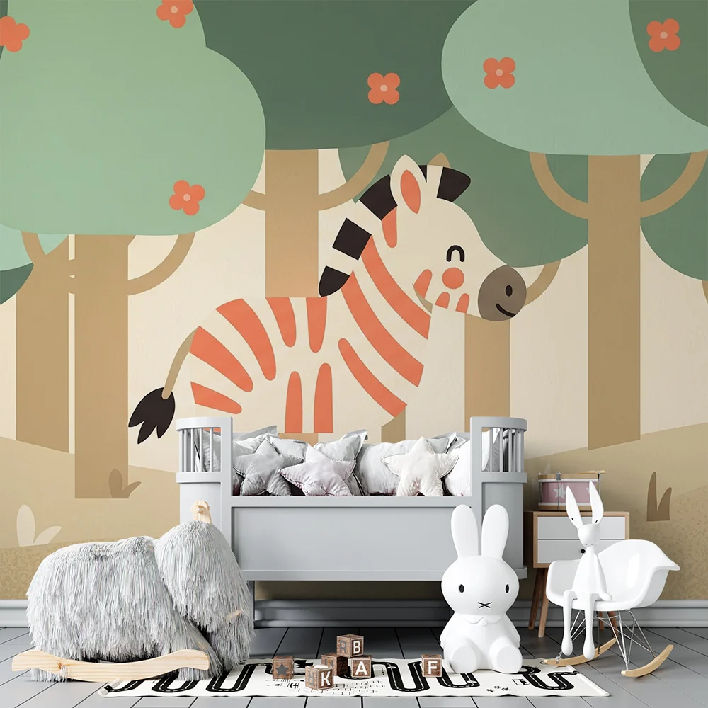Papel de parede crianç | Bonito zebra em uma floresta colorida