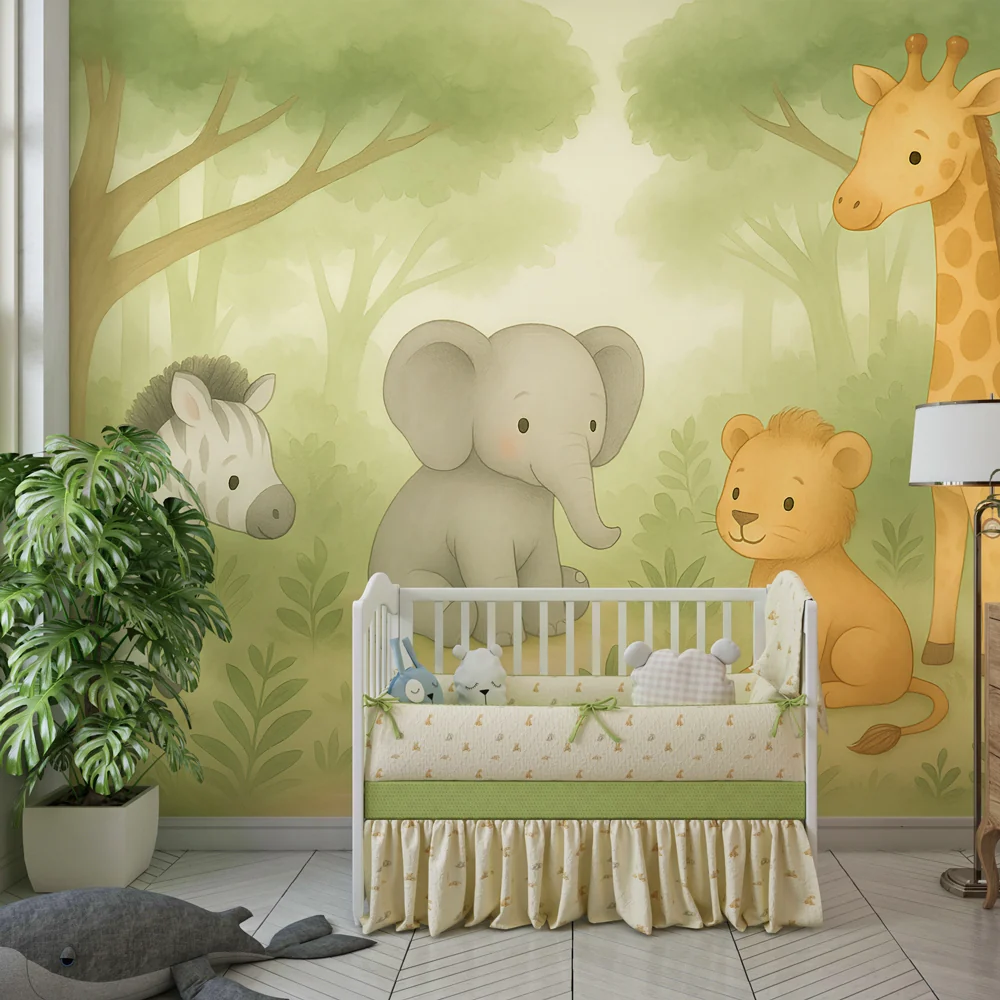 Papel de parede crianç | Bonitos animais da savana na floresta