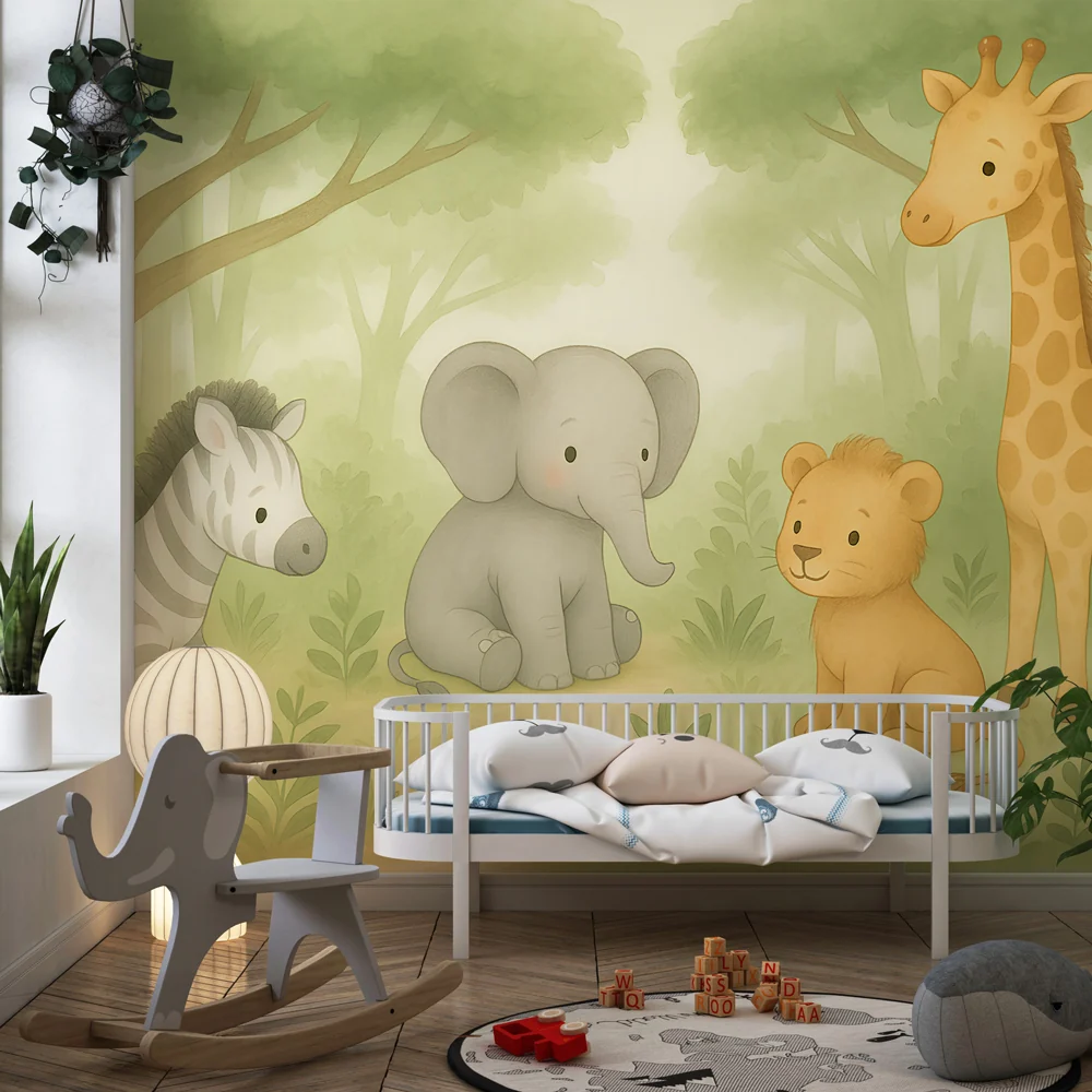 Papel de parede crianç | Bonitos animais da savana na floresta