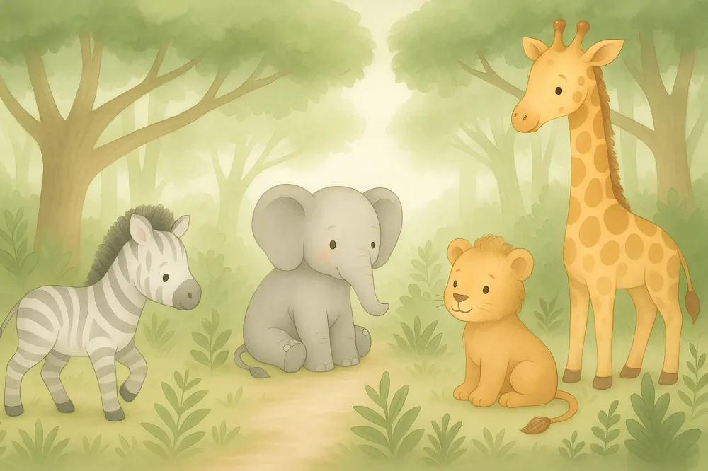 Papel de parede crianç | Bonitos animais da savana na floresta