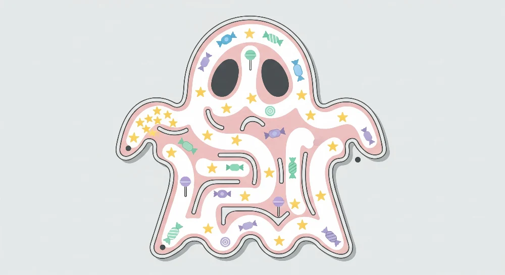 Papel de parede crianç | Brincalhão fantasma com doces coloridos e estrelas