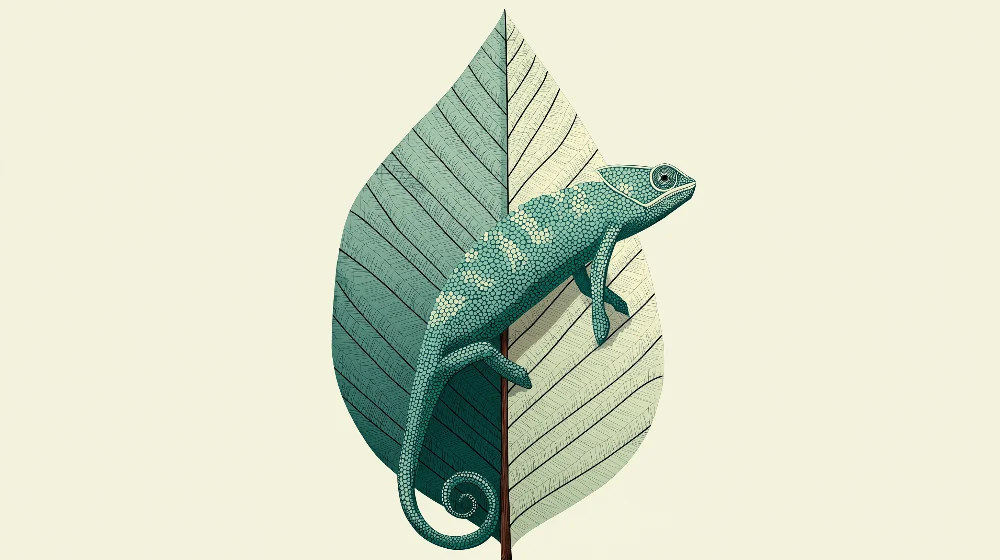 Papel de parede crianç | Camaleão colorido em uma folha tropical