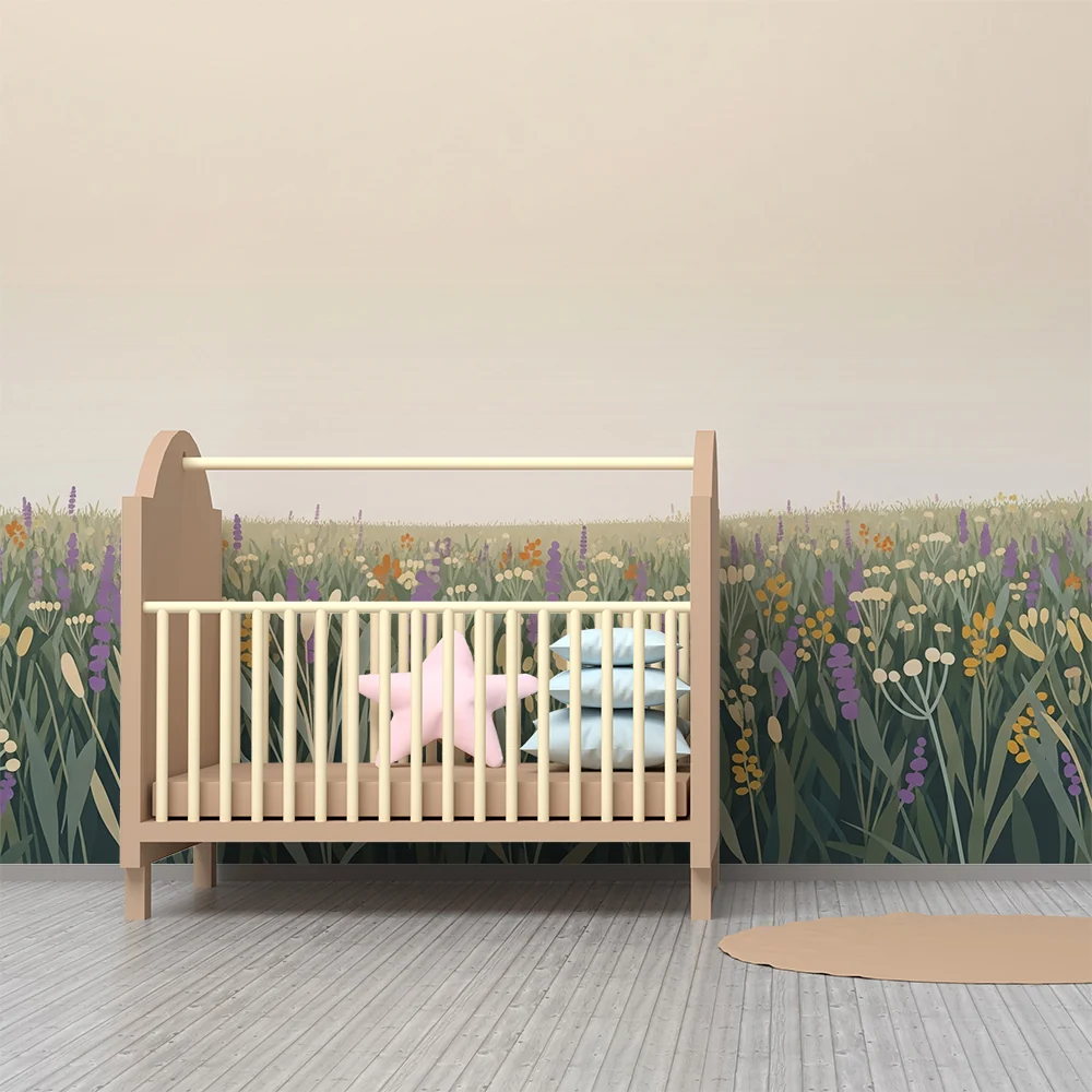 Papel de parede crianç | Campo de flores coloridas e tranquilizantes