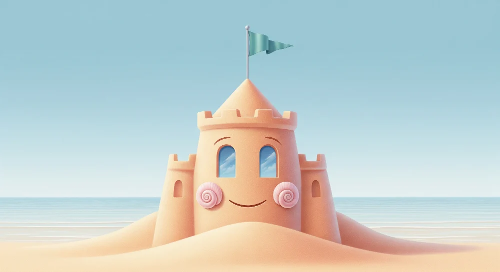 Papel de parede crianç | Castelo de areia sorridente em uma praia ensolarada