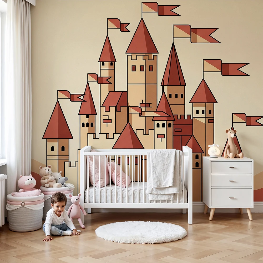 Papel de parede crianç | Castelo medieval bege e terracota