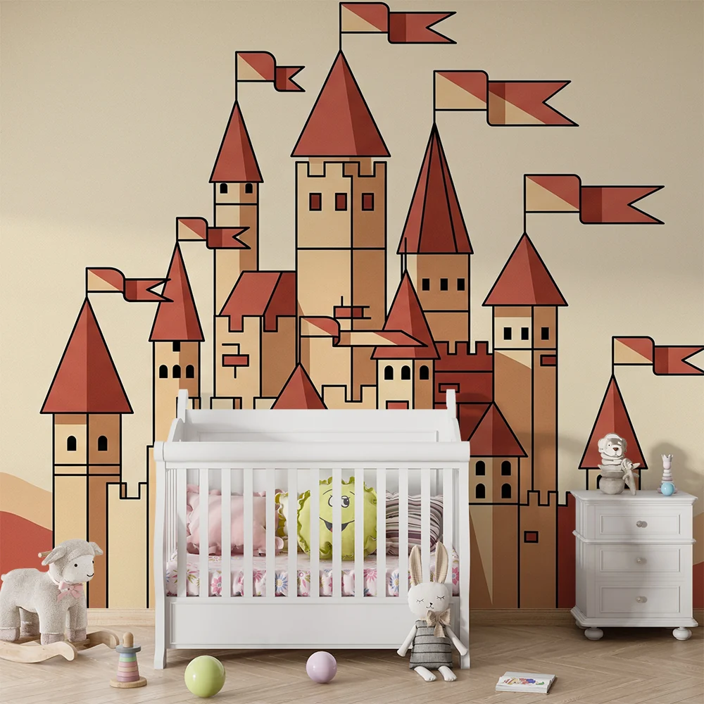 Papel de parede crianç | Castelo medieval bege e terracota