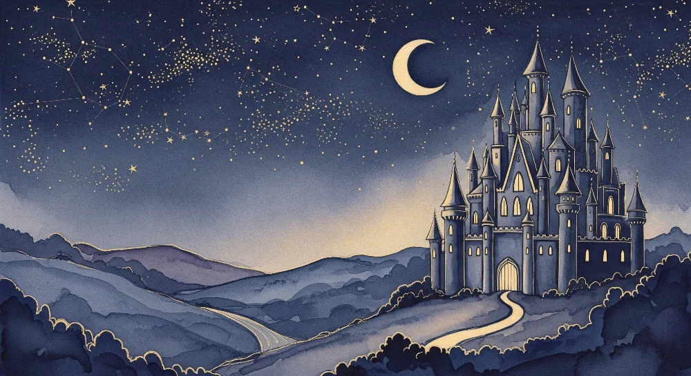 Papel de parede crianç | Castelo mágico e lua crescente