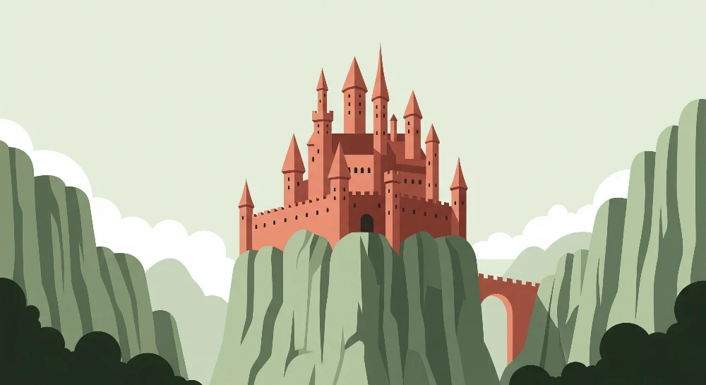 Papel de parede crianç | Castelo mágico em montanhas verdejantes