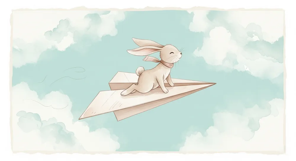 Papel de parede crianç | Coelho aventureiro em um avião de papel