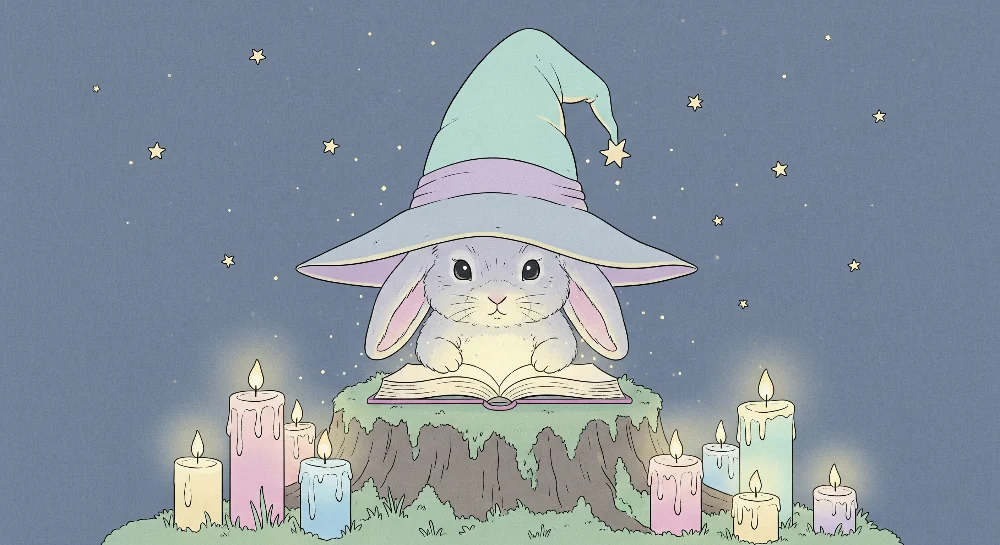 Papel de parede crianç | Coelho mágico cercado por velas e estrelas