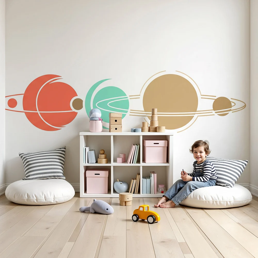 Papel de parede crianç | Colorful planets starry space