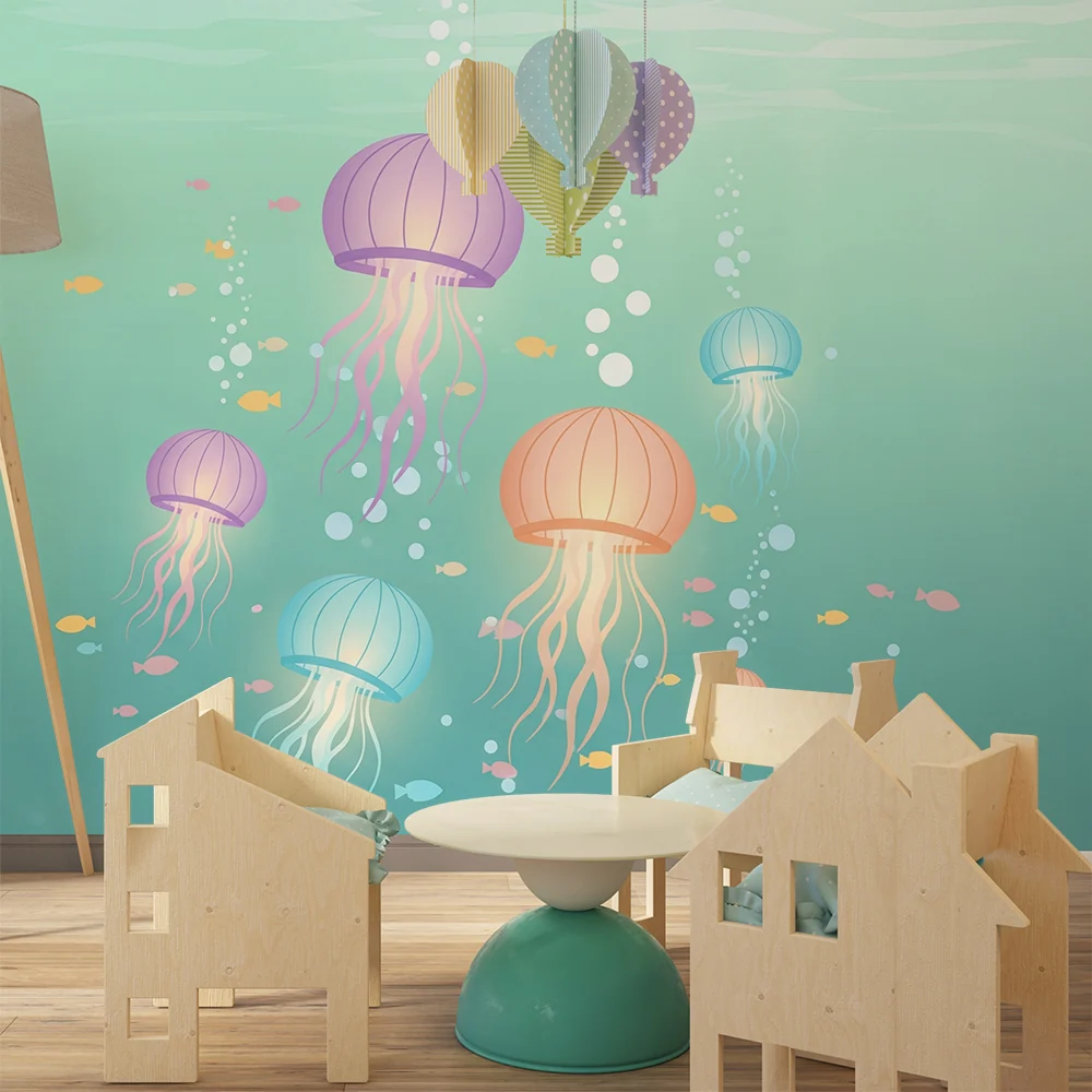 Papel de parede crianç | Coloridas águas-vivas em um oceano tranquilo