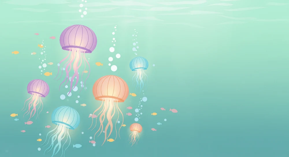 Papel de parede crianç | Coloridas águas-vivas em um oceano tranquilo