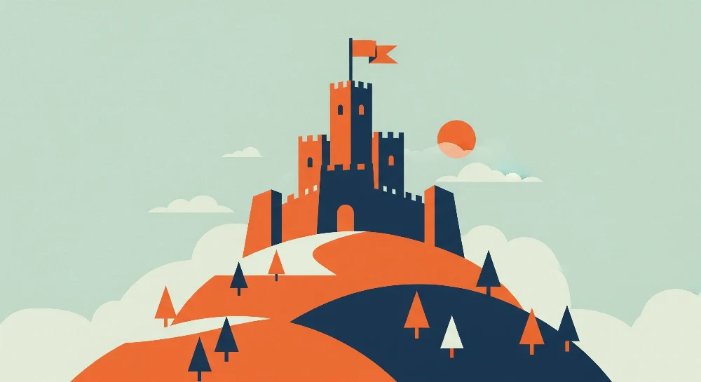 Papel de parede crianç | Colorido castelo em uma colina com árvores e céu tranquilo