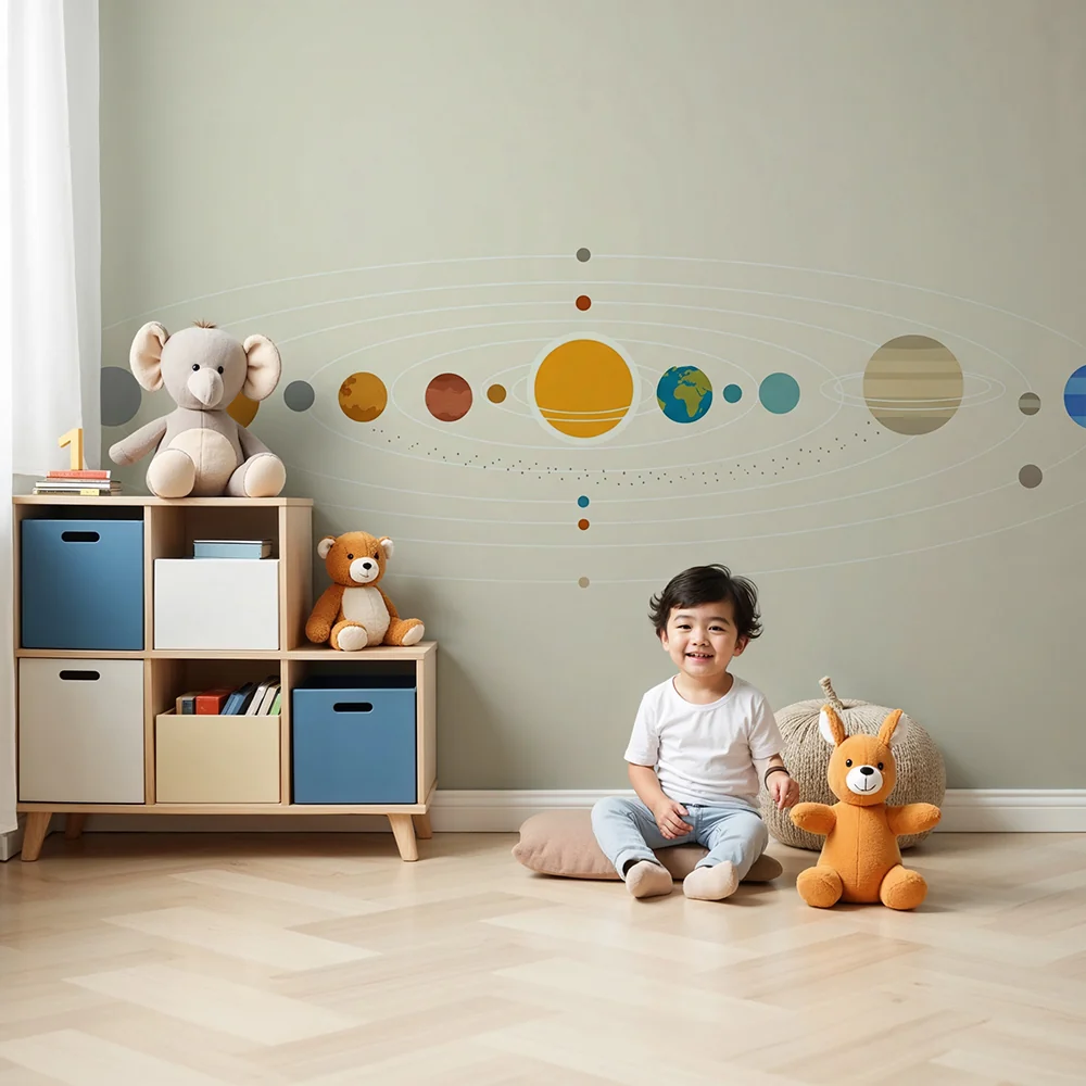 Papel de parede crianç | Colorido sistema solar com planetas bonitos