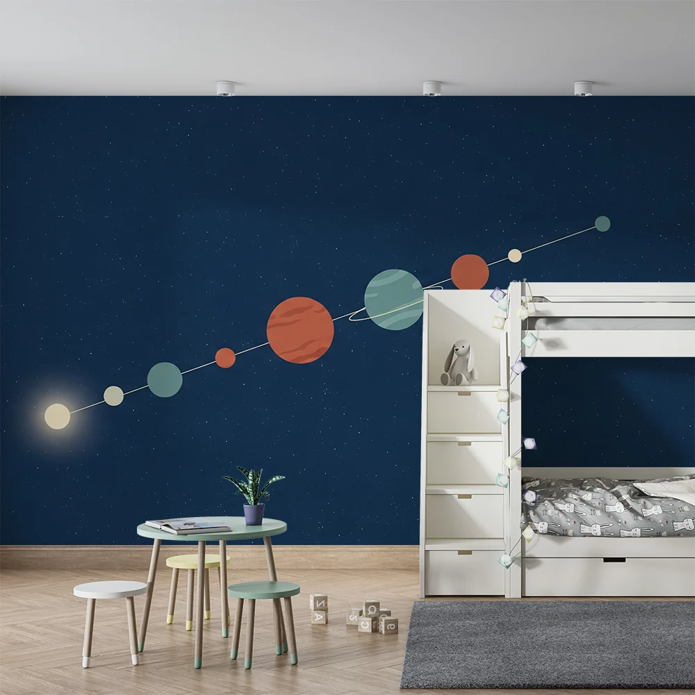Papel de parede crianç | Colorido sistema solar com planetas estilizados