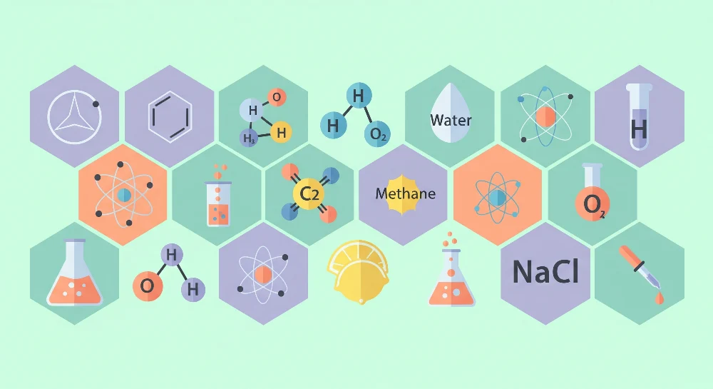 Papel de parede crianç | Colorido universo científico com elementos químicos e moléculas