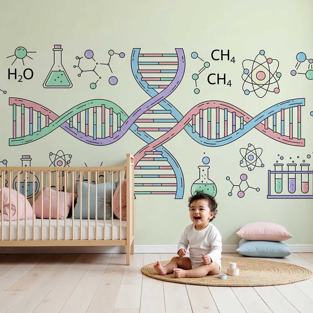 Papel de parede crianç | Colorido universo científico com DNA e moléculas