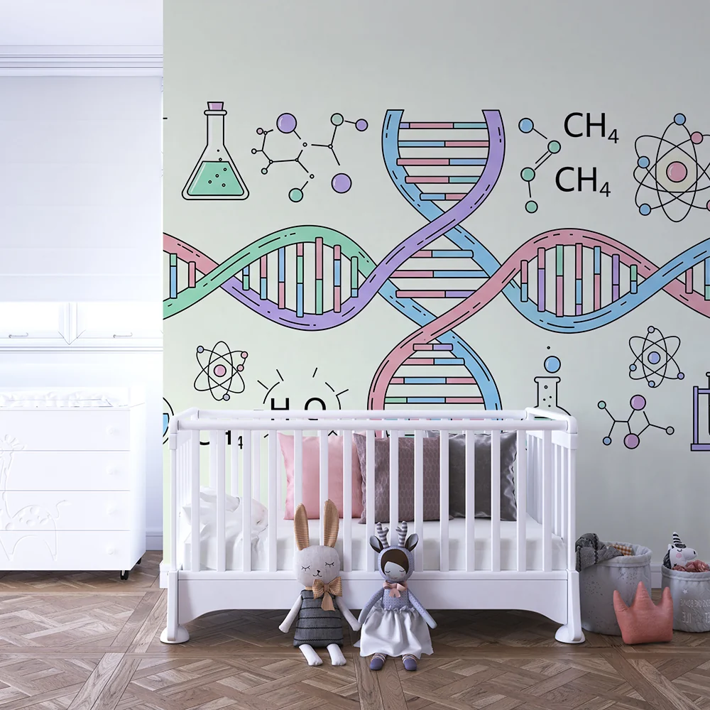 Papel de parede crianç | Colorido universo científico com DNA e moléculas