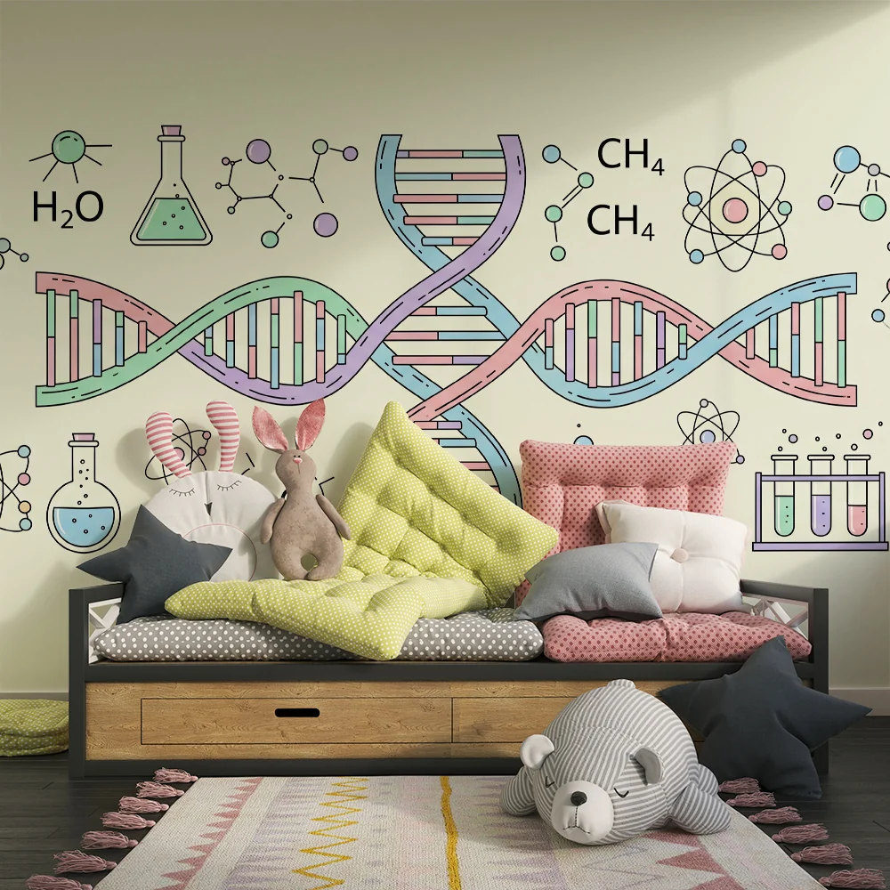 Papel de parede crianç | Colorido universo científico com DNA e moléculas