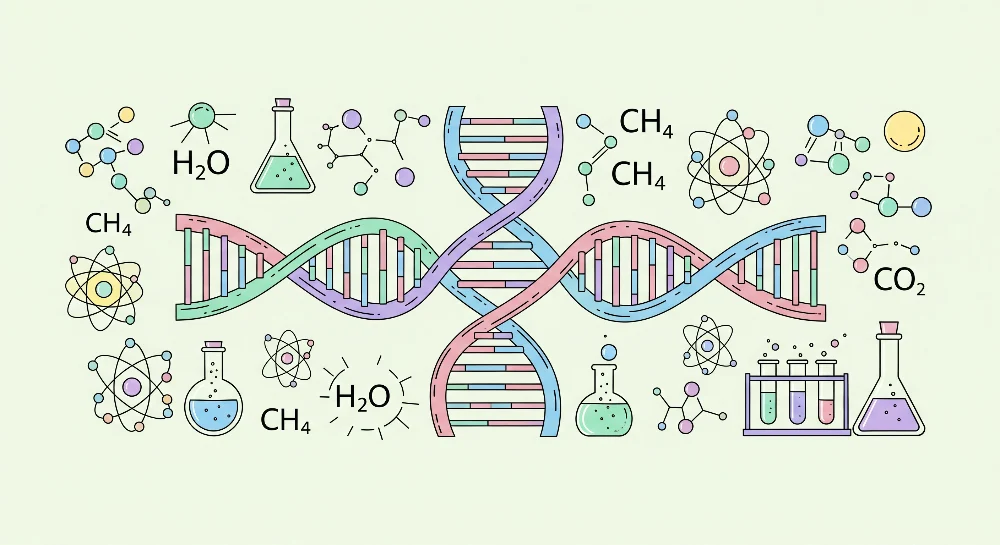 Papel de parede crianç | Colorido universo científico com DNA e moléculas