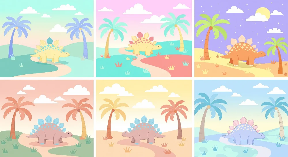 Papel de parede crianç | Coloridos dinossauros e paisagens tropicais