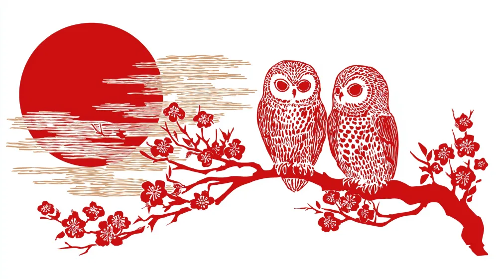 Papel de parede crianç | Corujas e cerejeiras japonesas