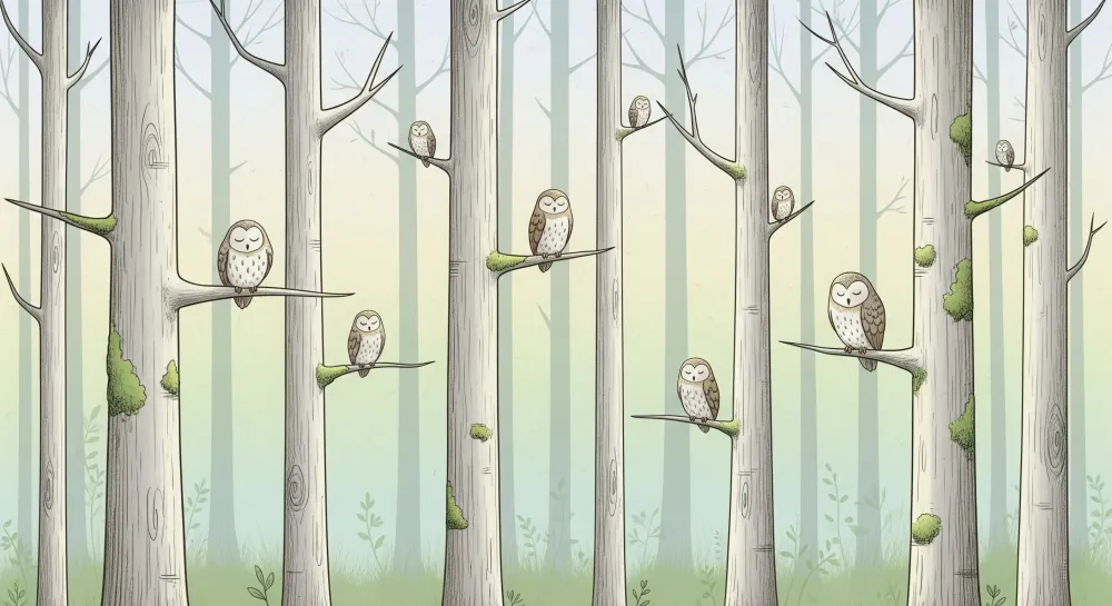 Papel de parede crianç | Corujas na floresta tranquila