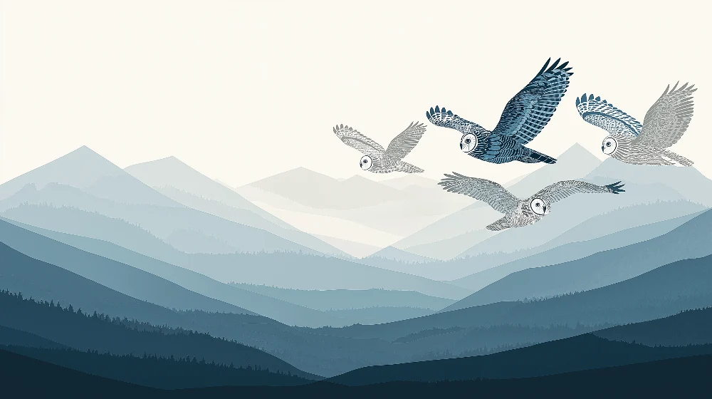 Papel de parede crianç | Corujas voando sobre as montanhas azuis
