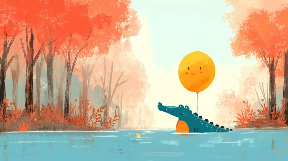 Papel de parede crianç | Crocodilo feliz e sol flutuante