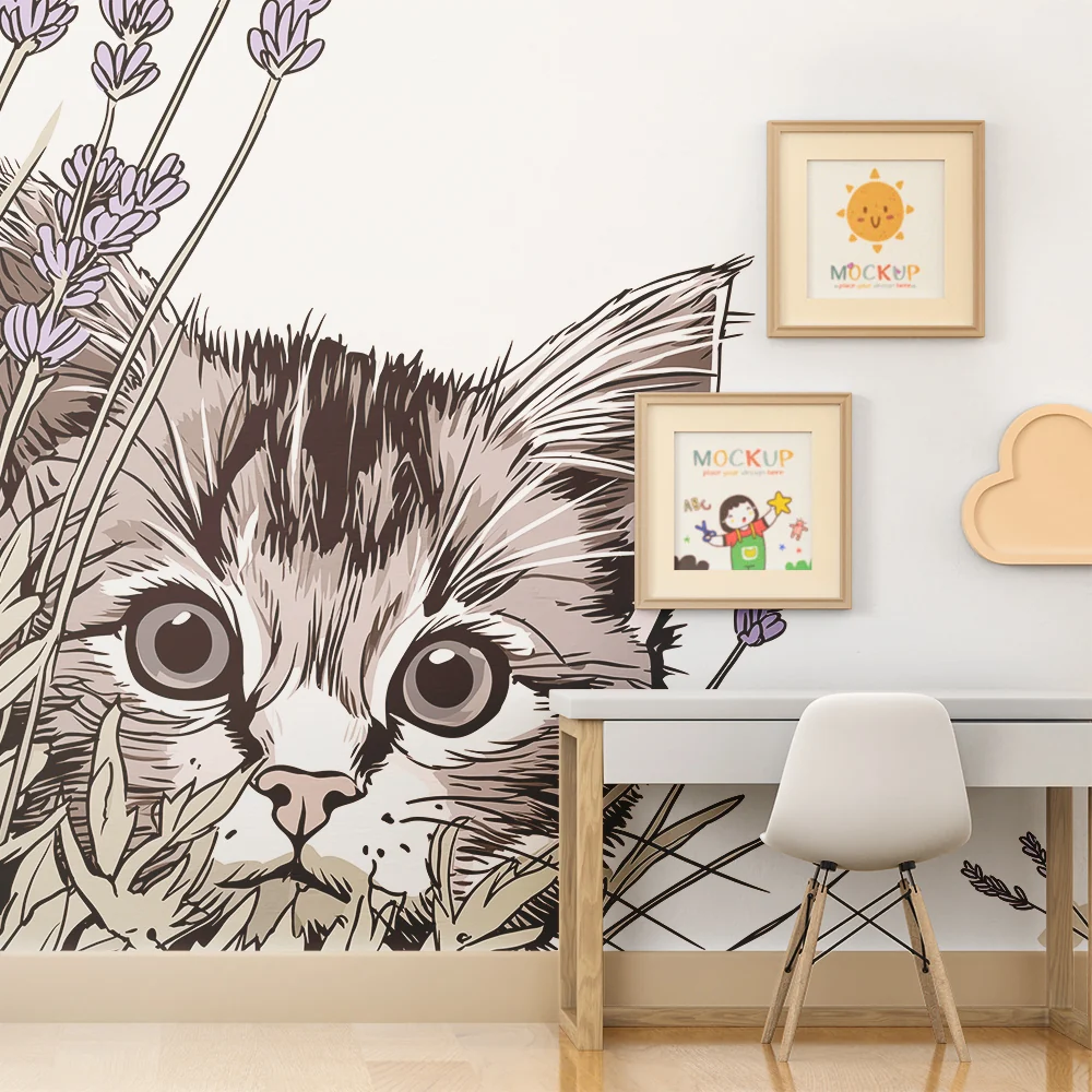 Papel de parede crianç | Curioso gatinho entre as lavandas
