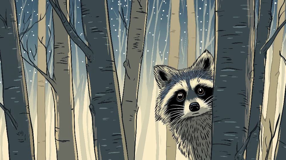 Papel de parede crianç | Curioso guaxinim em uma floresta nevada